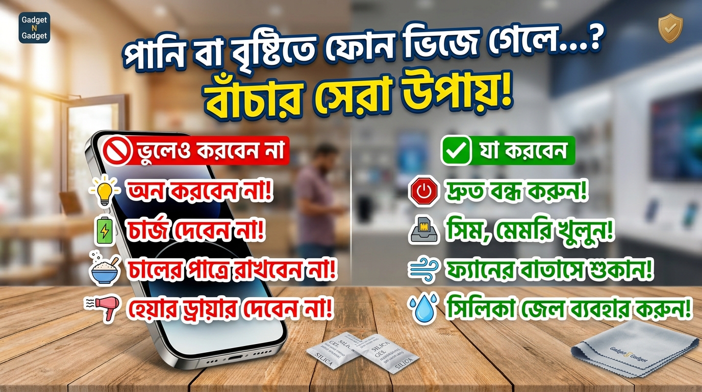 পানি বা বৃষ্টিতে ফোন ভিজে গেলে ভুলেও যা করবেন না! জেনে নিন বাঁচানোর সঠিক উপায়