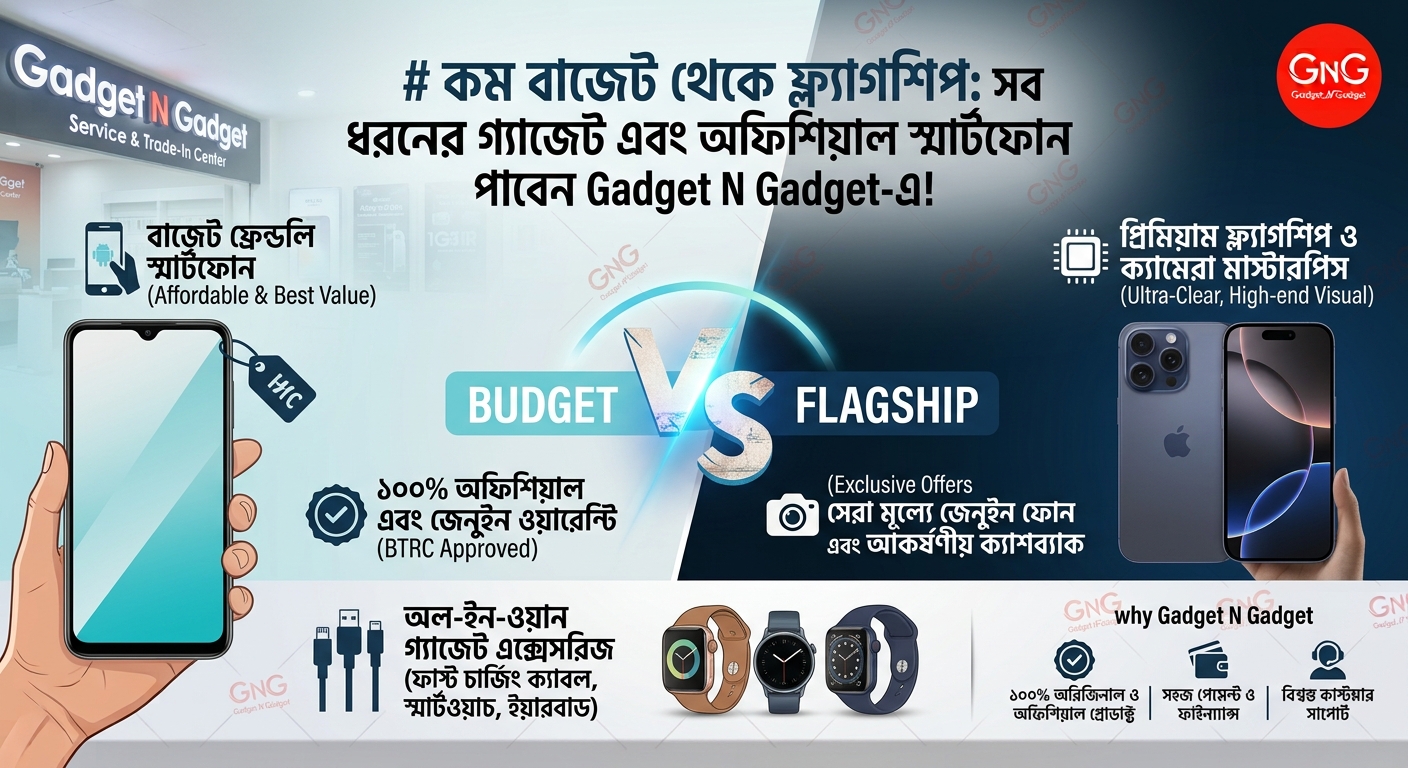 কম বাজেট থেকে ফ্ল্যাগশিপ: সব ধরনের গ্যাজেট এবং অফিশিয়াল স্মার্টফোন পাবেন Gadget N Gadget-এ!